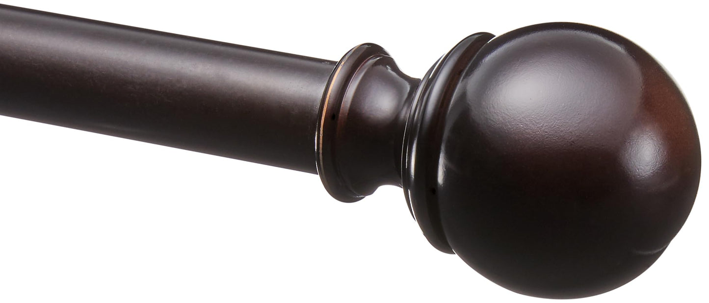 Amazon Basics Adjustable Sturdy Curtain Rod for Windows with Round Finials, Easy Install Hardware, 1-Inch Rod, 72" to 144", Dark Bronze, 1-Pack