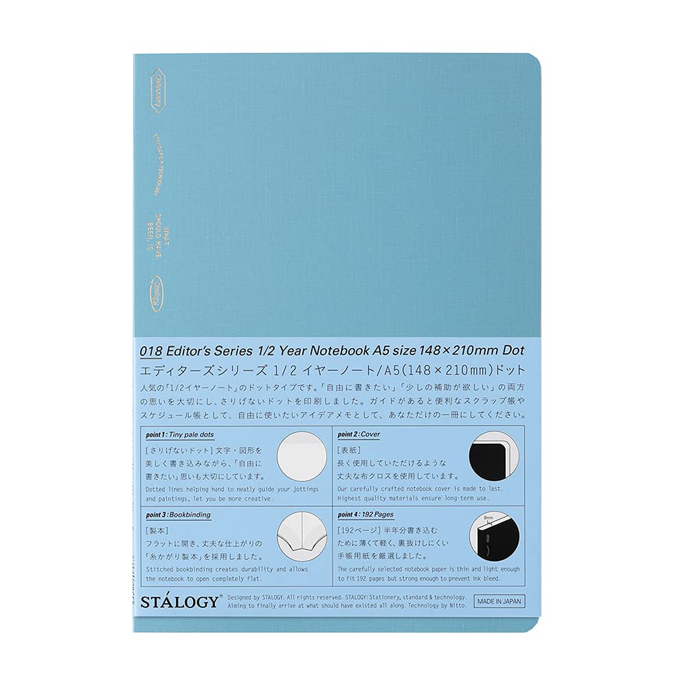 Nitoms S4153 STALOGY Notebook, 1/2 Ear, A5, Dot Square, Blue