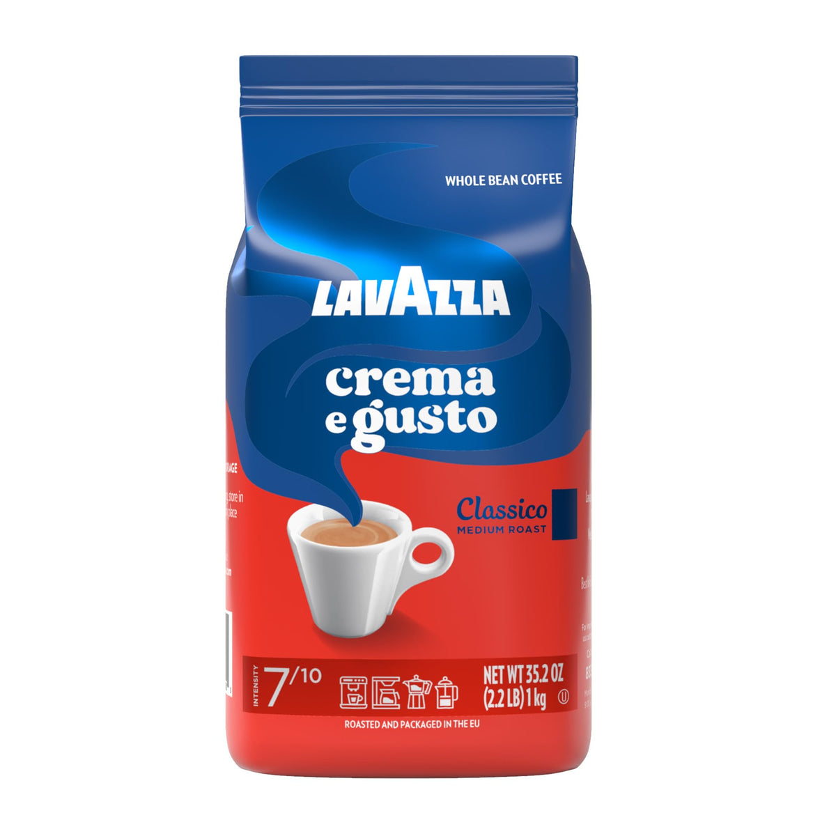Lavazza Crema e Gusto Whole Bean Coffee, Medium Roast, Arabica and Robusta Blend, 2.2 lb Bag (pack of 1)
