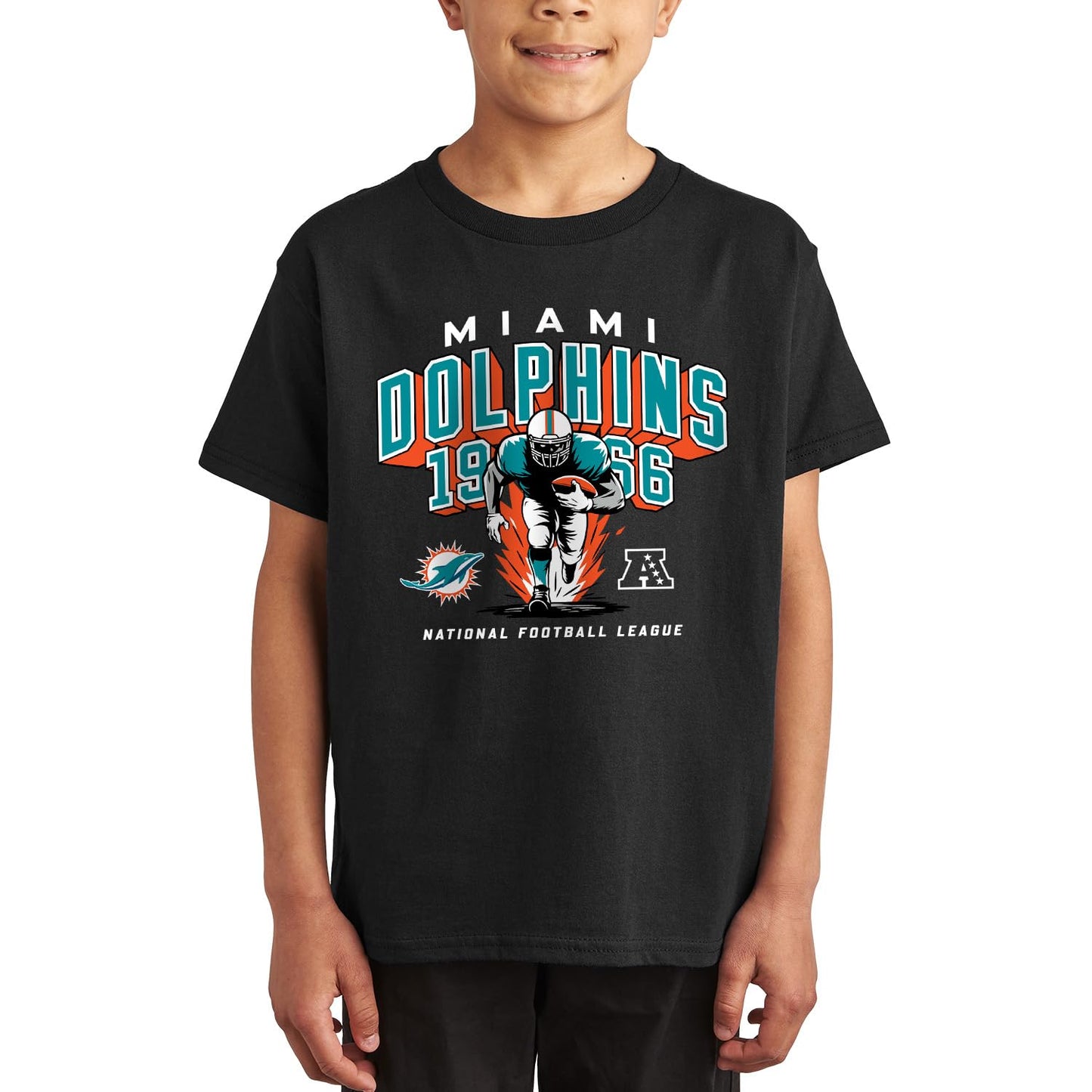 Junk Food NFL - Miami Dolphins Halfback Blast Kids SS T-Shirt Black
