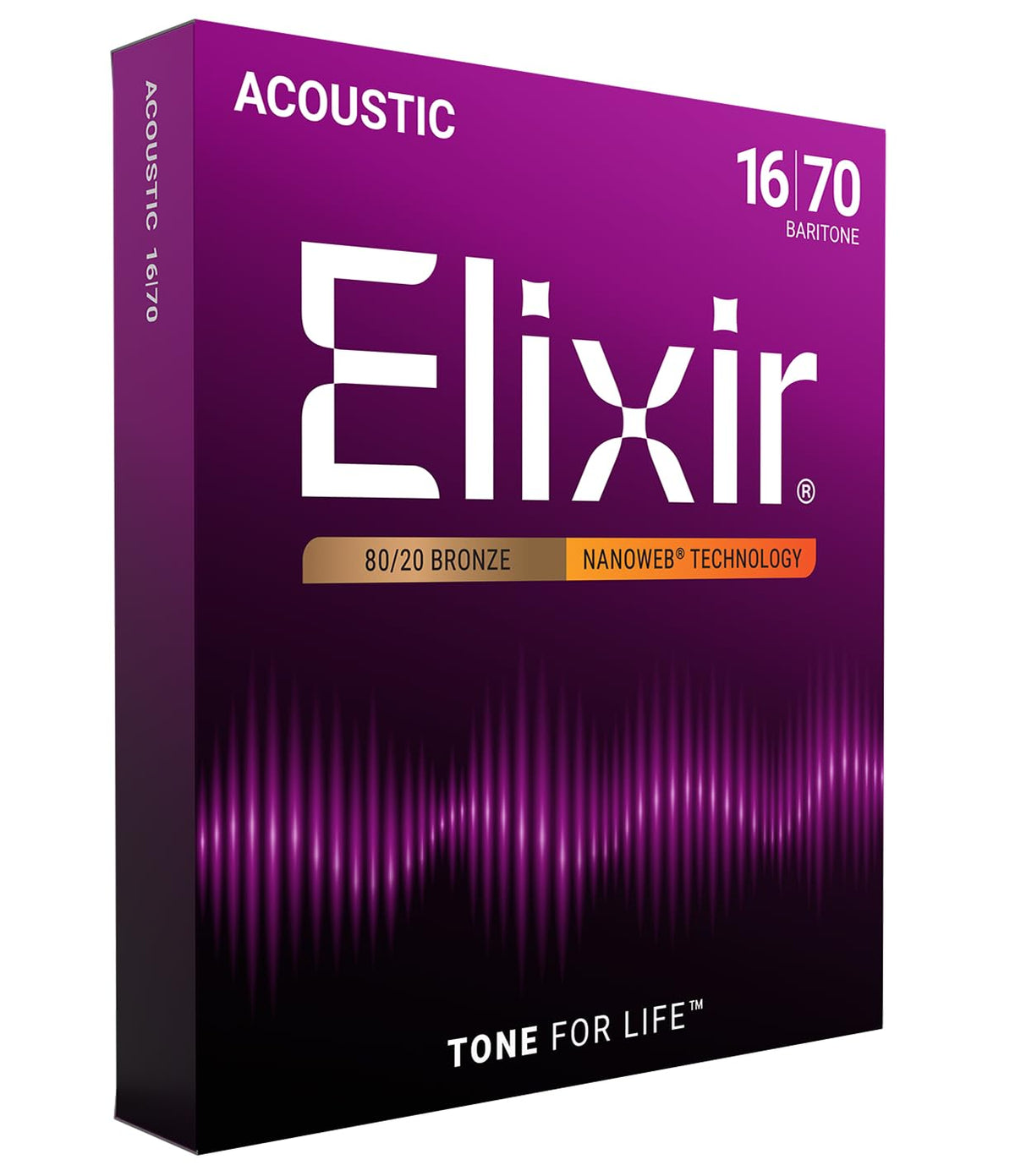 Elixir Strings, Acoustic Guitar Strings, 80/20 Bronze with NANOWEB Technology, Longest-Lasting Bright and Focused Tone For Life with Comfortable Feel, 6 String Set, Baritone 16-70
