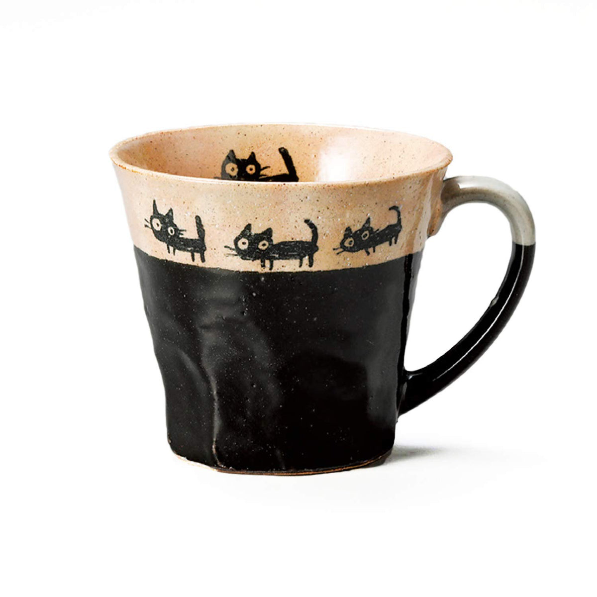 Tokoname Ware F1365 Kanehin Black Cat Walking Mug, Black, 5.3 fl oz (160 ml)