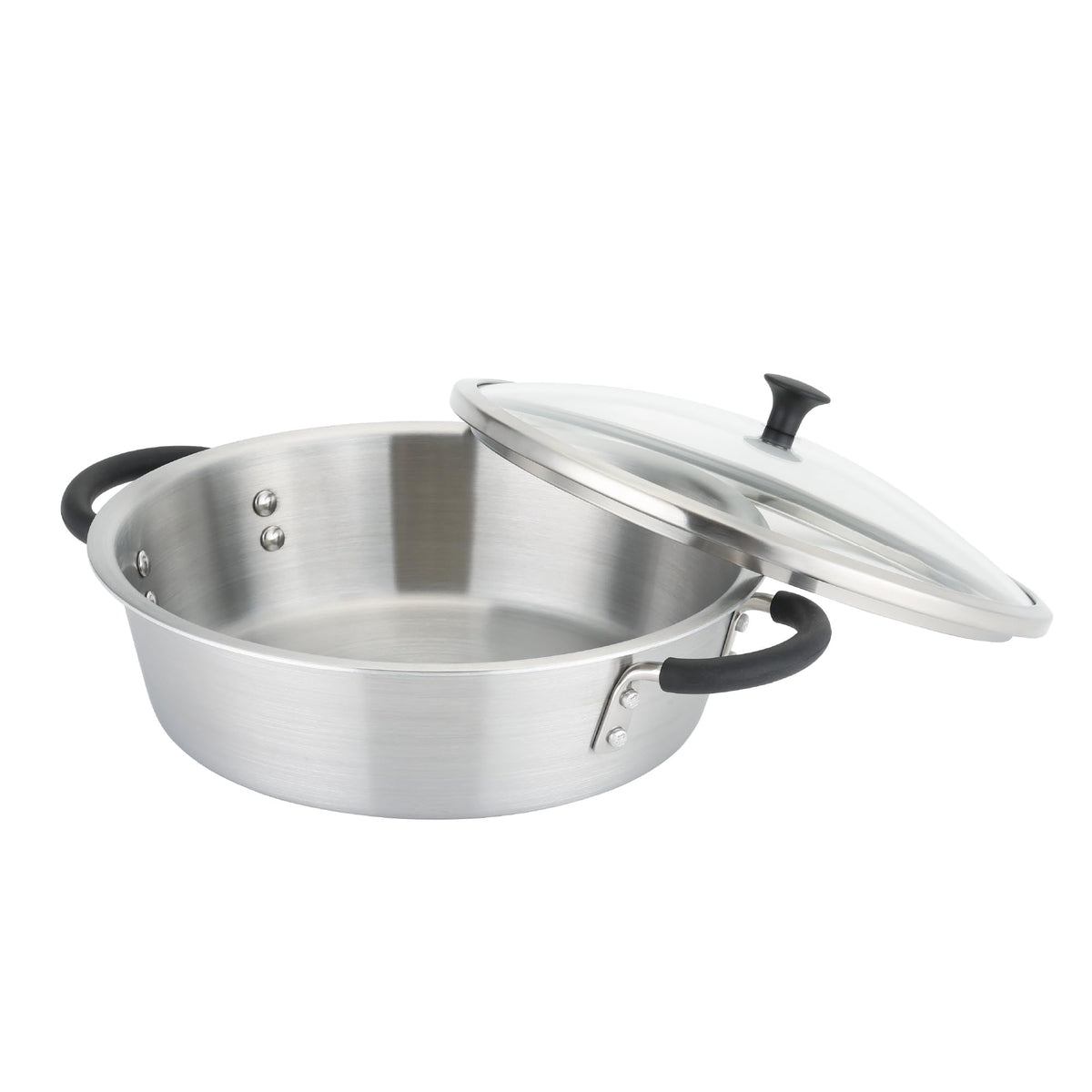 Kai KAI DY5211 Gas Fire, IH Compatible, High Heat Conduction, Minimalist Two-Handed Pot, Tabletop Pot, 9.1 inches (23 cm), Glass Lid Included, Supervised by Masayo Waki, O.e.c Silver