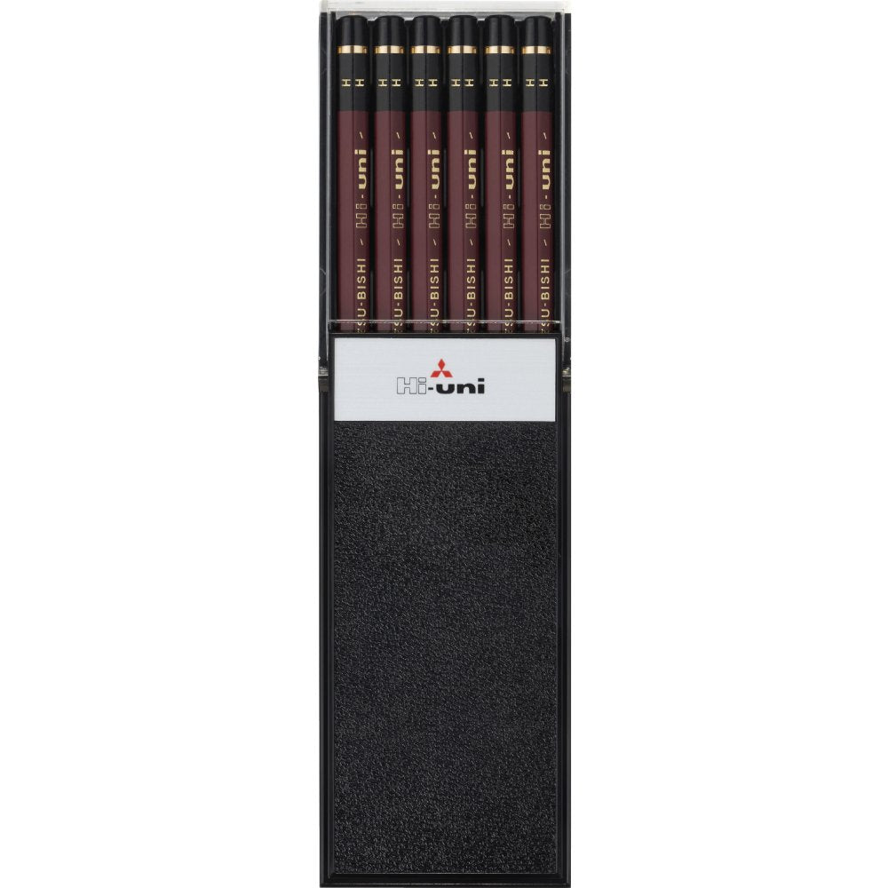 uni Wooden Pencil, H, Box of 12 (HUH),Brown