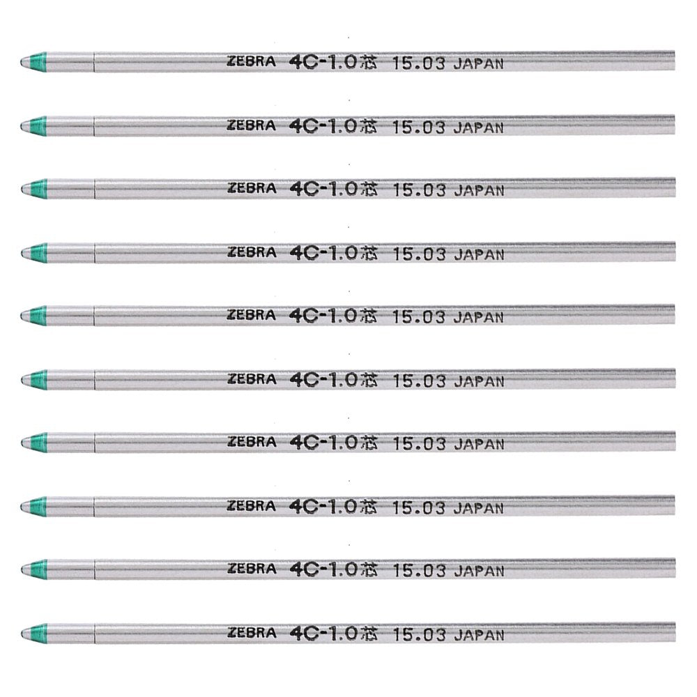 Zebra B-R4C10-G Rollerball Pen Refill, 4C-1.0 Lead, Green, 10 Count