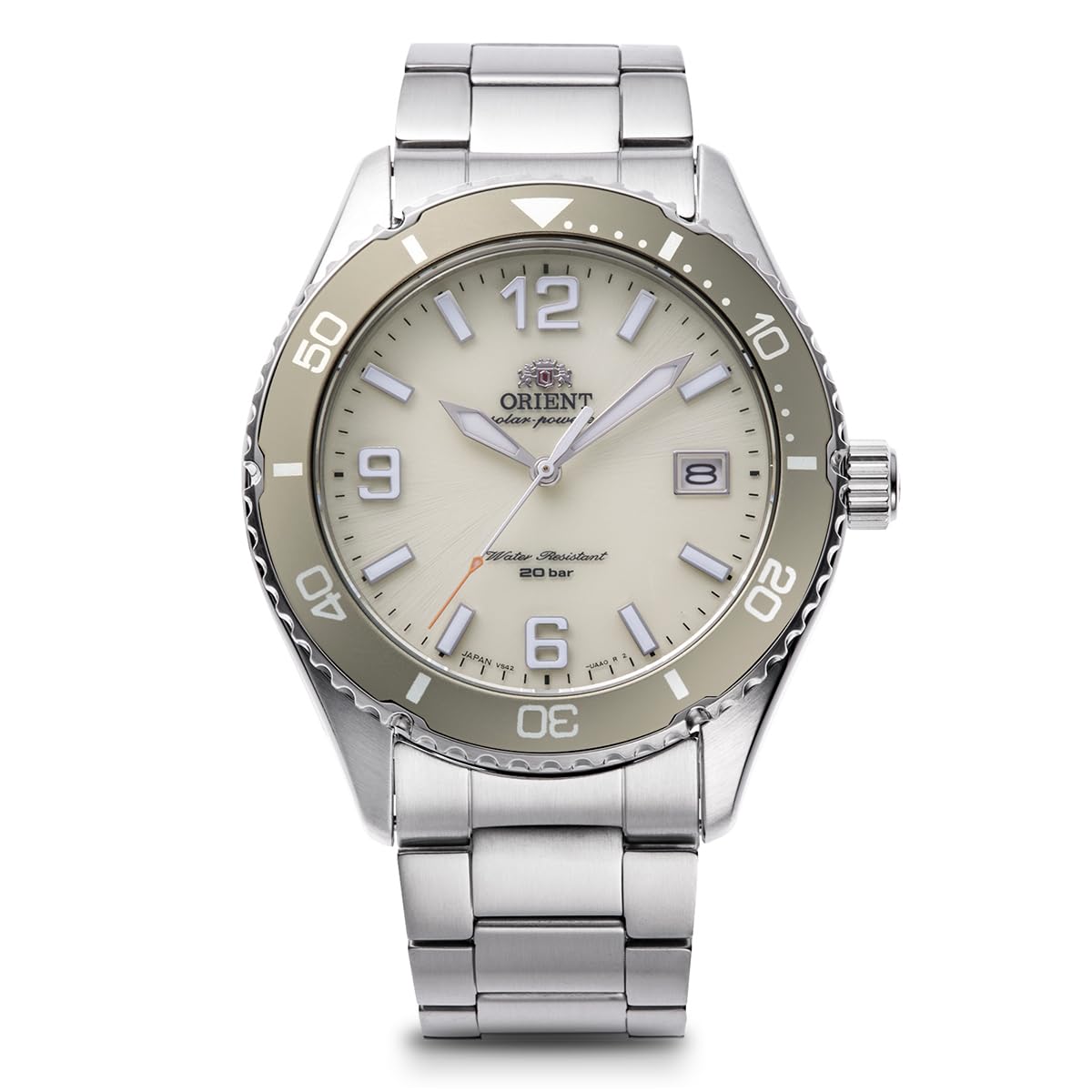 Orient Watch Mako Solar Powered Wrist Watch, Ivory, Bracelet Type