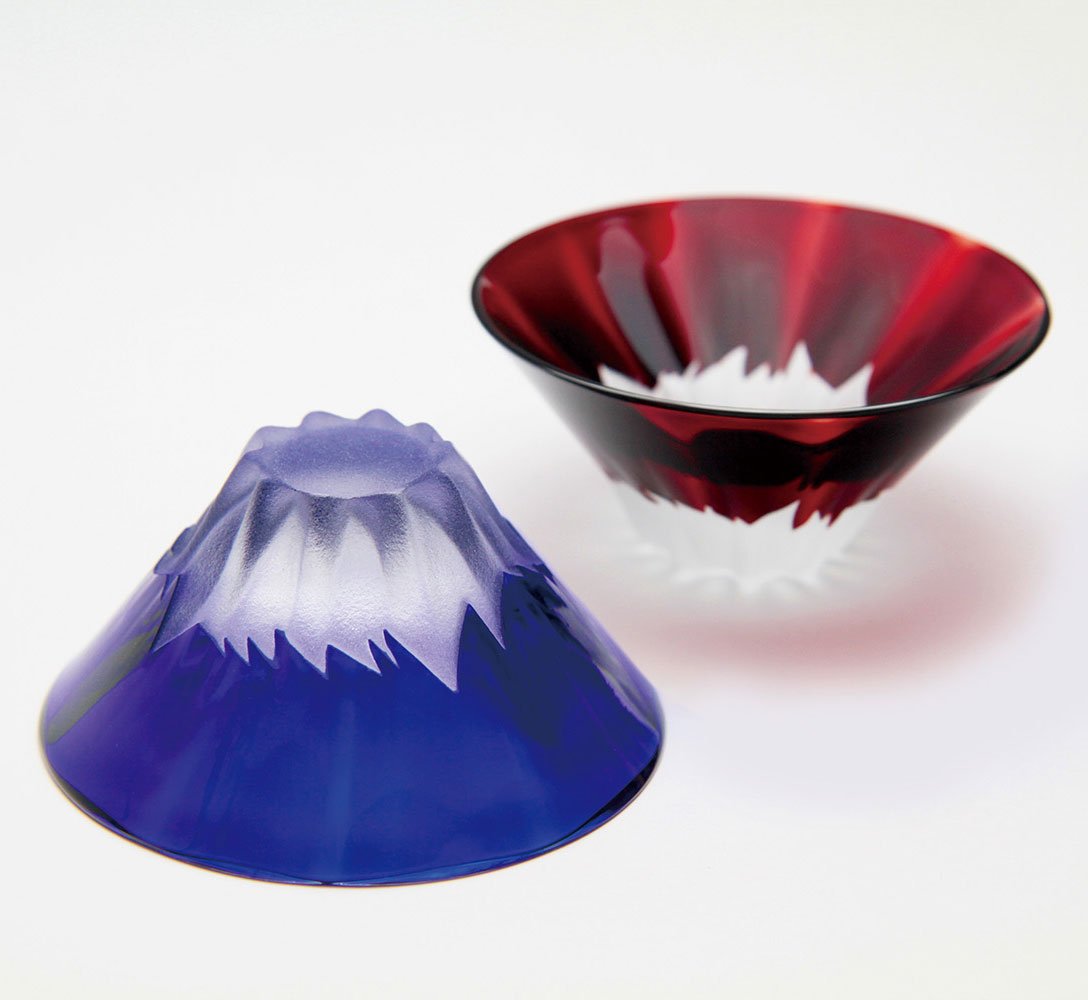 Mt.Fuji Toast Sake Glasses (Set of 2, Blue & Red, Japan's National Award Received, Made in Japan)