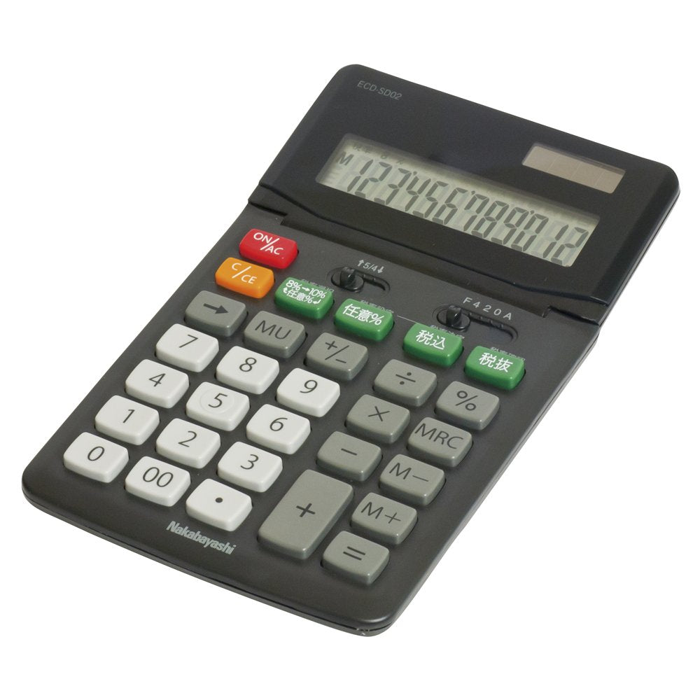 Nakabayashi ECD-SD02BK Calculator, 12 Digits, M, Black