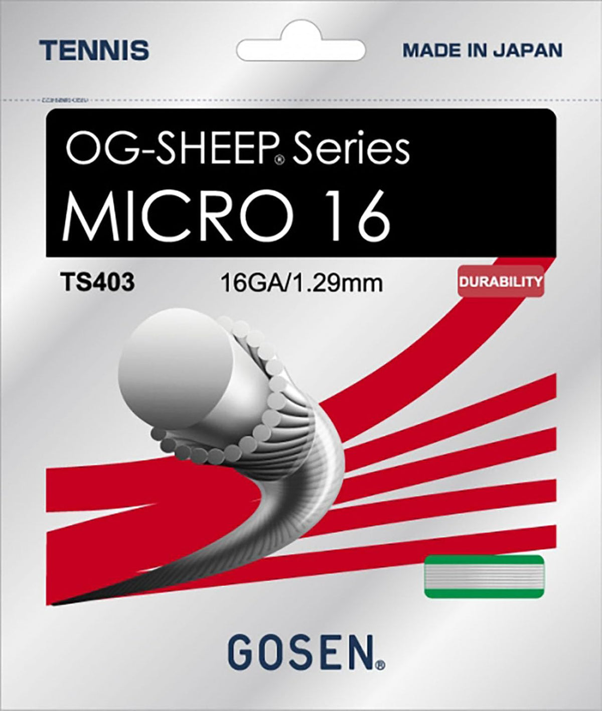 GOSEN OG-Sheep Micro, 16 White 40' All-Round Performance, Synthetic Tennis String