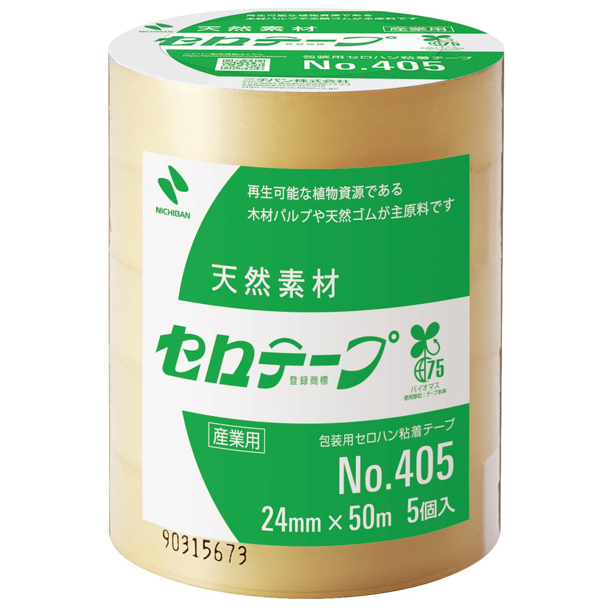 Nichiban Cellotape Large Roll Plant Series No.405 0.9 inches (24 mm) x 166.6 ft (50 m), 405-24x50, Pack of 5