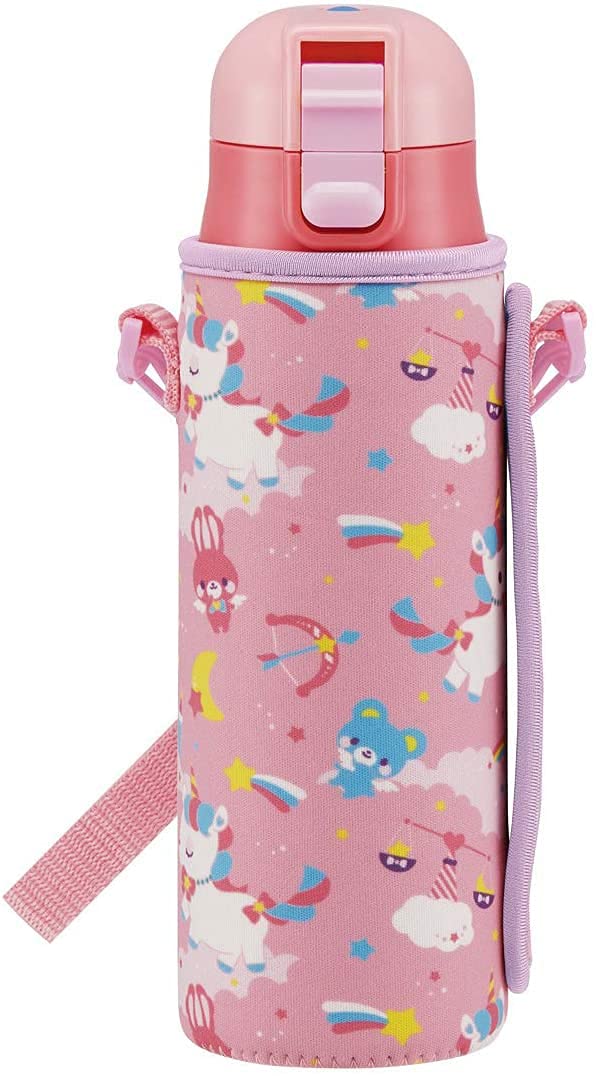 Skater KSDC4 Girls Direct Drinking Stainless Steel Water Bottle, 16.5 fl oz (470 ml), Includes Bottle Cover, Unicorn