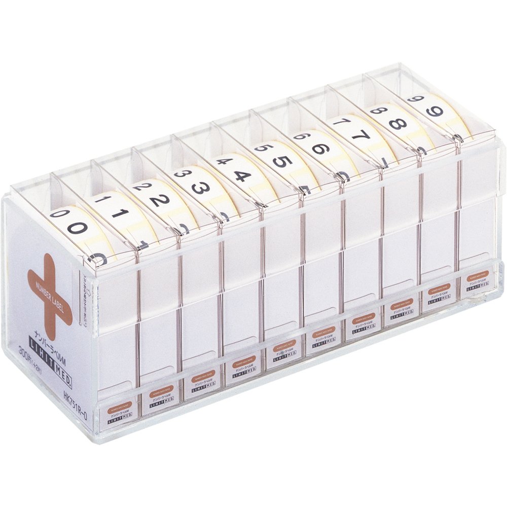 Lihit Lab HK751R-Comic Number Labels, Roll Type, 300 Labels, Includes Exclusive Case