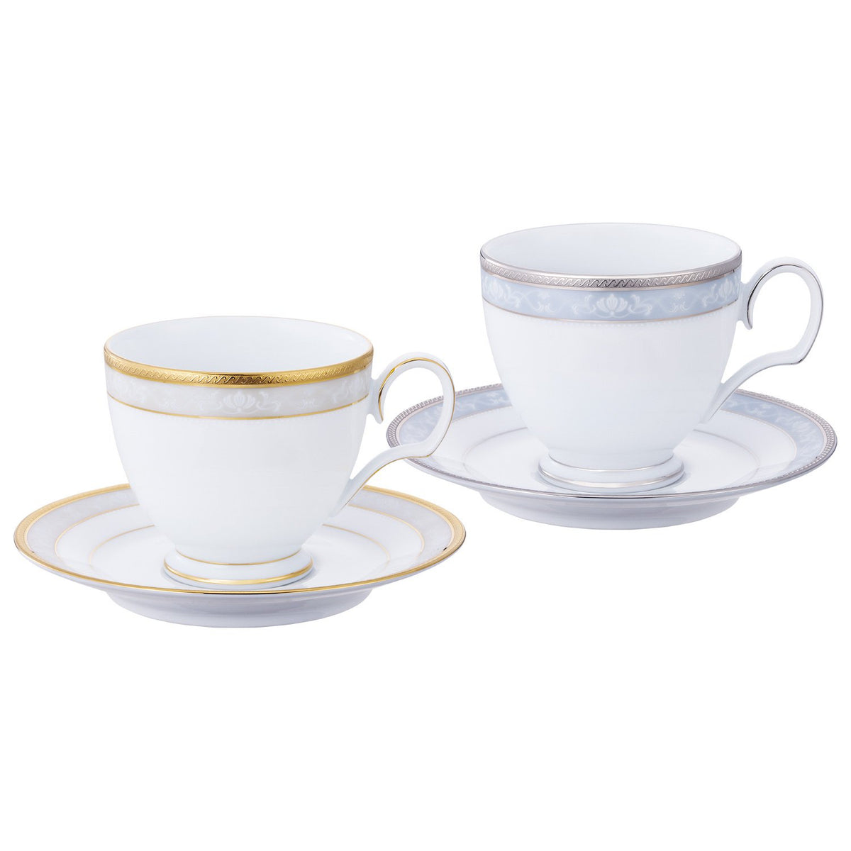 Noritake P91988/4335-6 Cup & Saucer (Pair Set) (Coffee Tea), 8.8 fl oz (250 cc), Hampshire Gold & Platinum, 2 Guests, Gold, Silver, Fine Porcelain