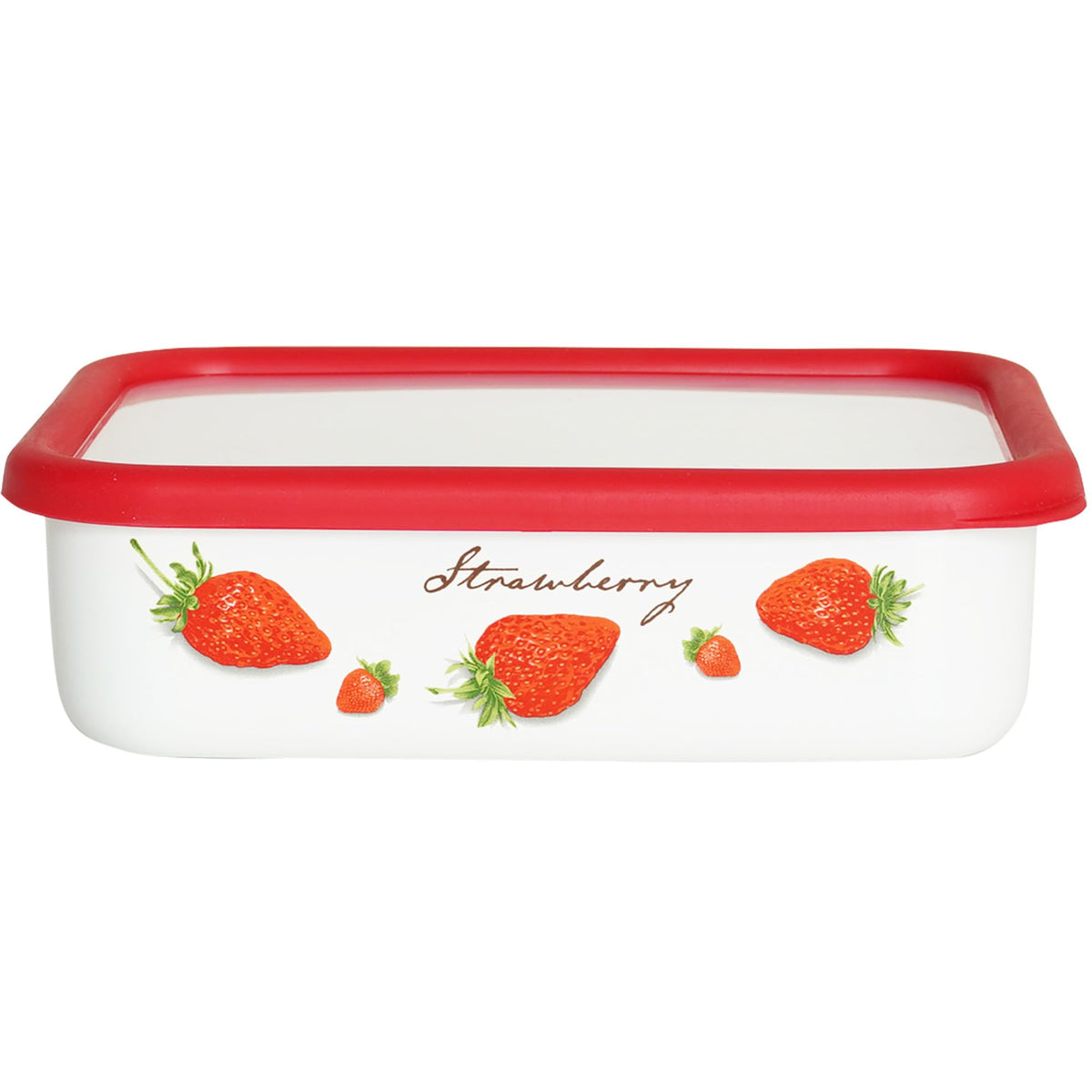Fuji Hollow Storage Container, Shallow Shape, Square Container, Large, Strawberry, with Lid, Stacking, Oven Safe
