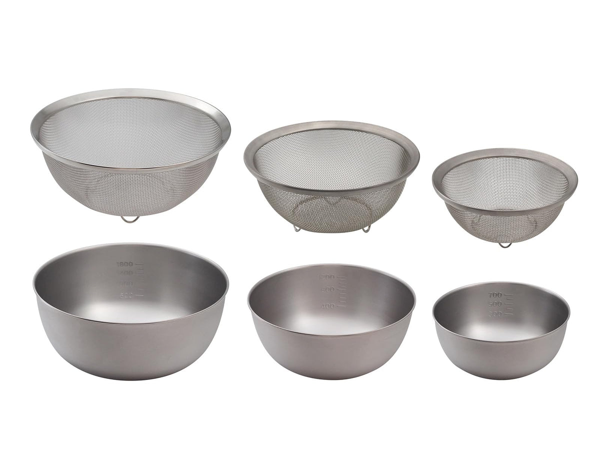 TakumiJAPAN MGBZ6P Colander Ball Set of 6, Stainless Steel, Dishwasher Safe, Made in Japan, Magma Plate, 5.9 inches (15 cm), 7.1 inches (18 cm), 8.3 inches (21 cm), Graduated Bowl, Footed Colander
