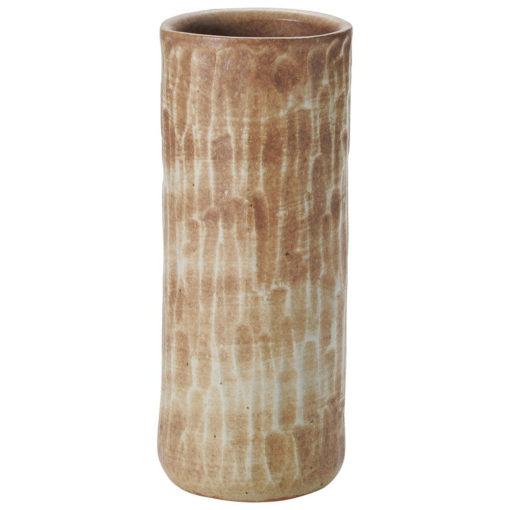 Marui Pottery MR-1-2507 Shigaraki Ware Hephamon, Flower Base, Large, Vertical, Beige, Carved Pottery