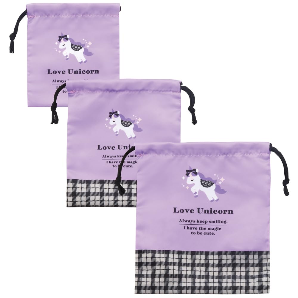 Skater KB3S-A Love Unicorn Drawstring Bag, Set of 3