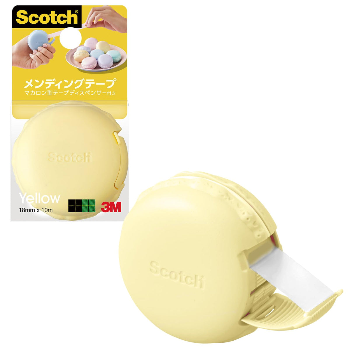 3M MCR-YL Scotch Mending Tape, Macaron Shape, Tape Dispenser, Yellow