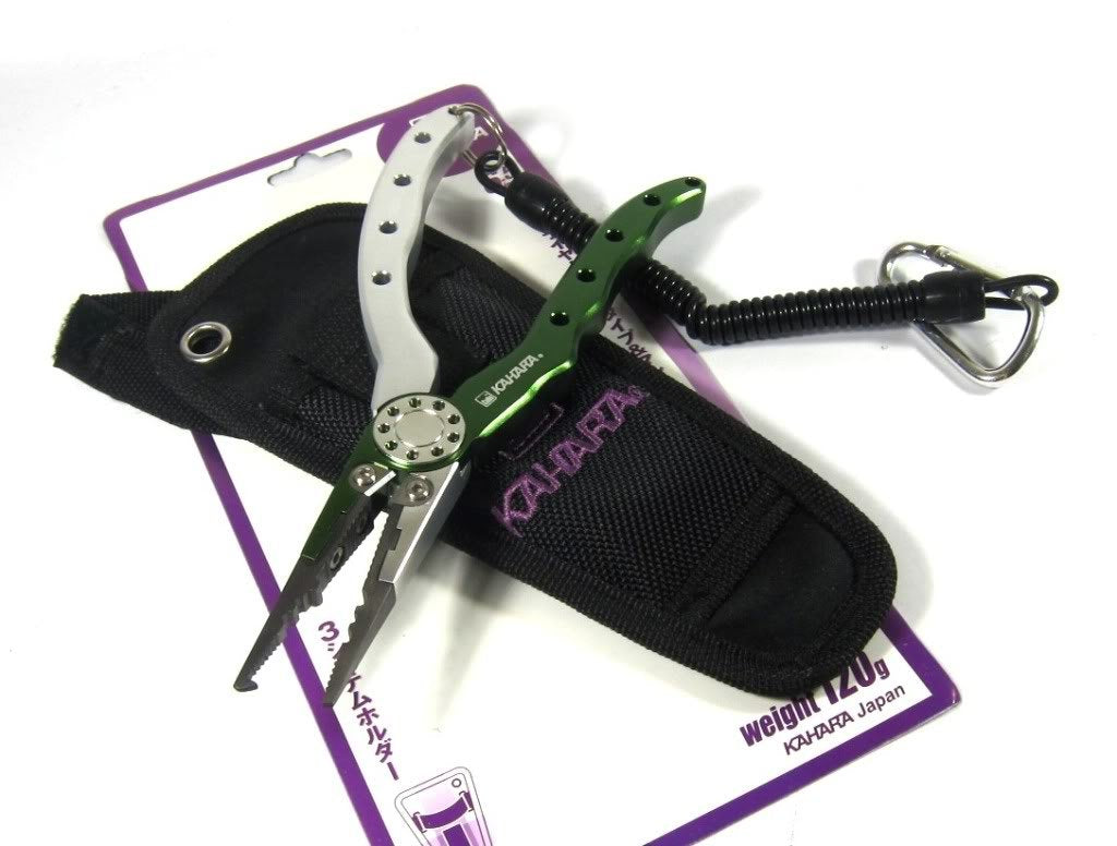 Kahara Japan Split Ring Tip Aluminum Slim Plier with Landard and Sheath (Dark Green/Silver)