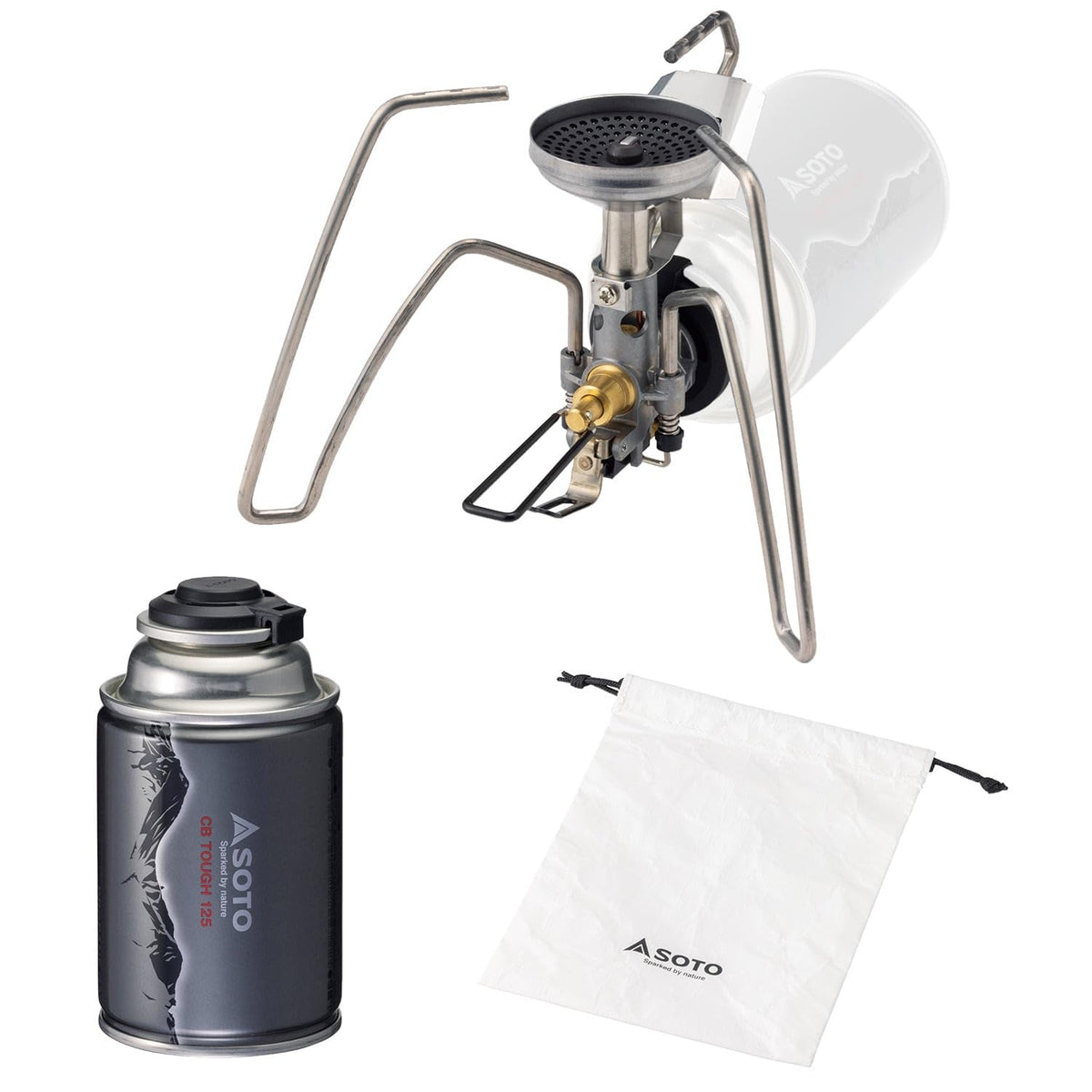 SOTO ST-350TB Single Burner with Micro Regulator (High Firepower, Wind Resistant), CB Can, Lightweight, Compact, Storage Pouch Included, High Power, Cassette Cylinder, Solo, Duo, Camping, Trekking,