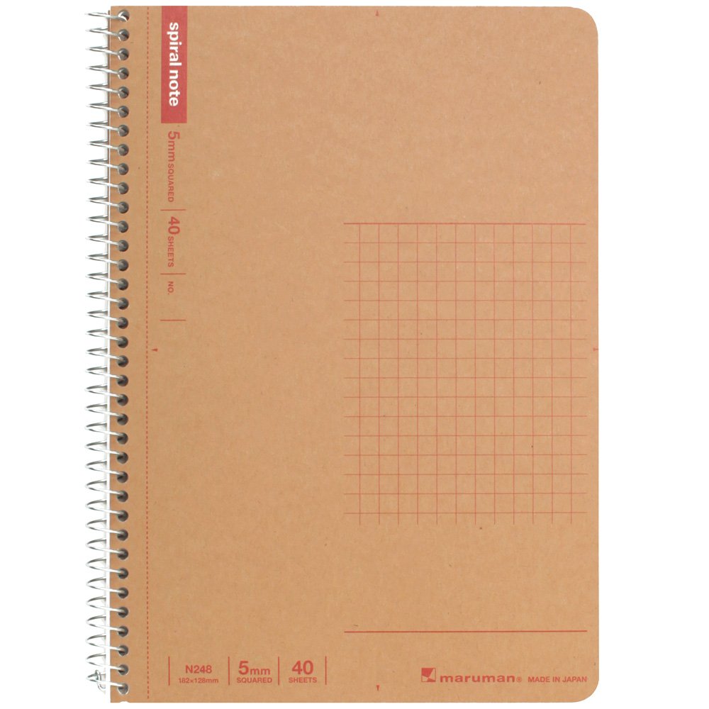 Maruman N248 Notebook, Ring Notebook, 0.2 inch (5 mm), Square Ruled, Basic, B6, 40 Pieces, Set of 10