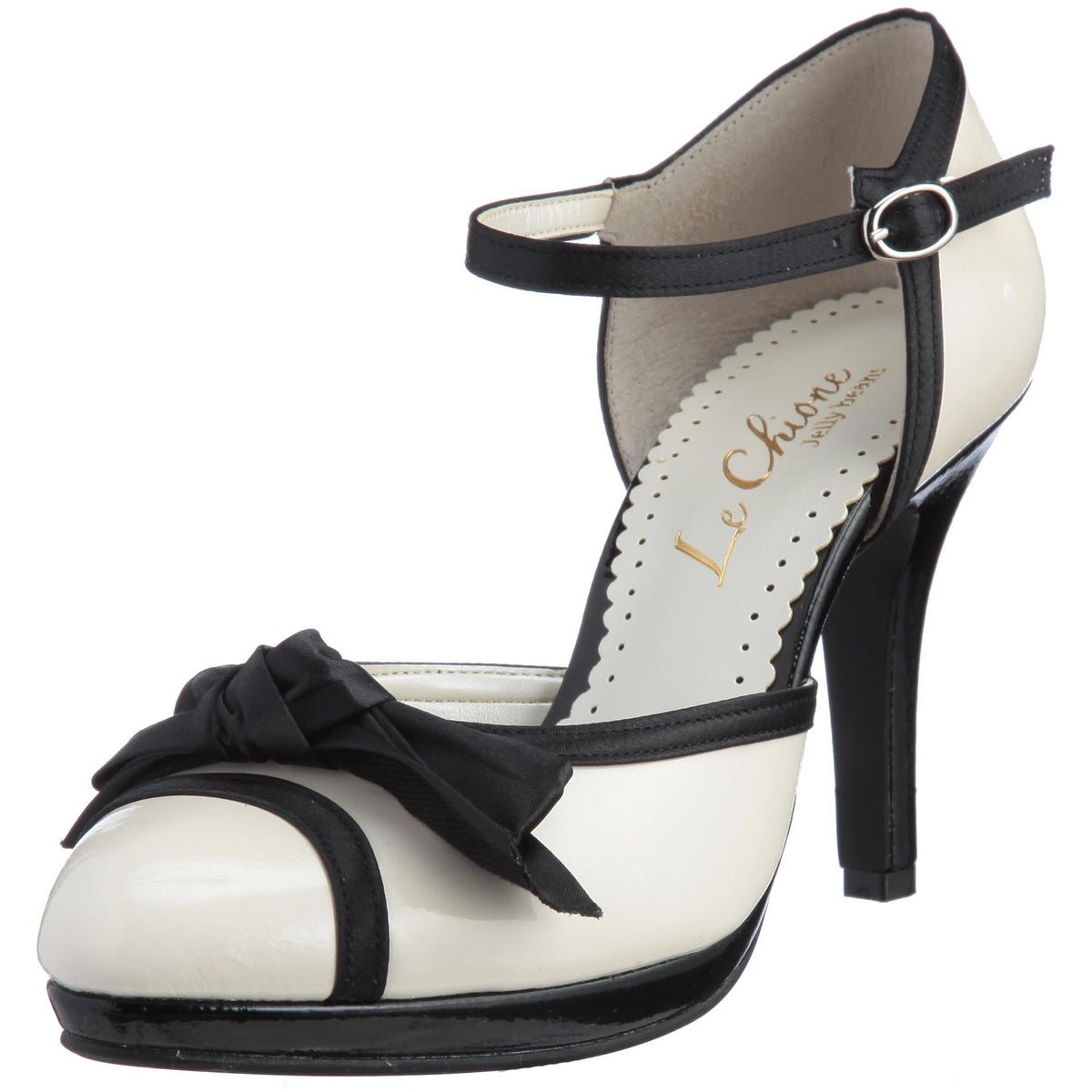 Lucione 113-2331 Ribbon Separate Pumps, Black White, 24.5 cm 2E