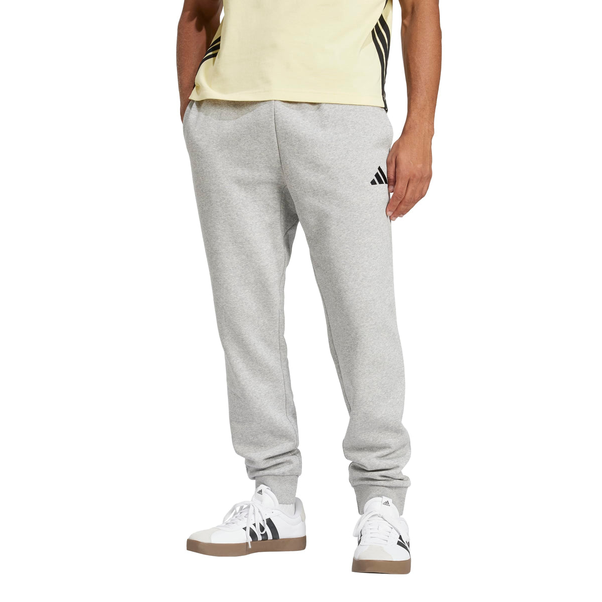 adidas Mens Essentials Feel Cozy Fleece Sportswear Pants, Medium Grey Heather/Black, Large