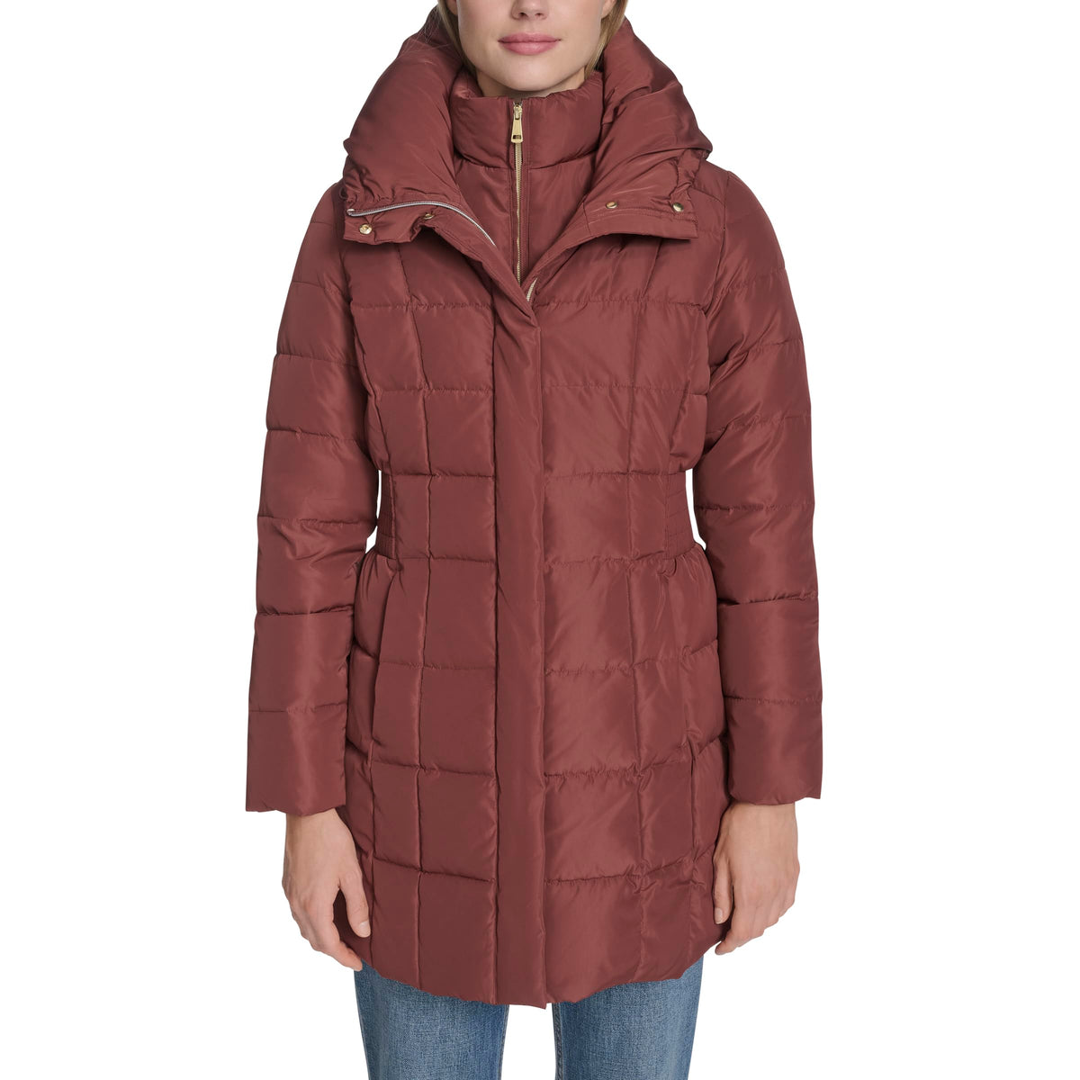 Cole Haan Long Quilted Down Puffer Coat, Walnut, M