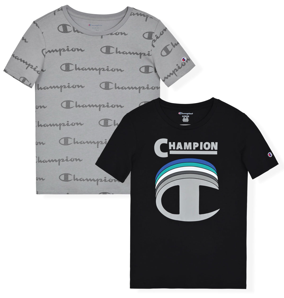 Champion Boys Tee Shirts 2 Pack Short Sleeve T-Shirts for Boys in Sizes 4-18 Black