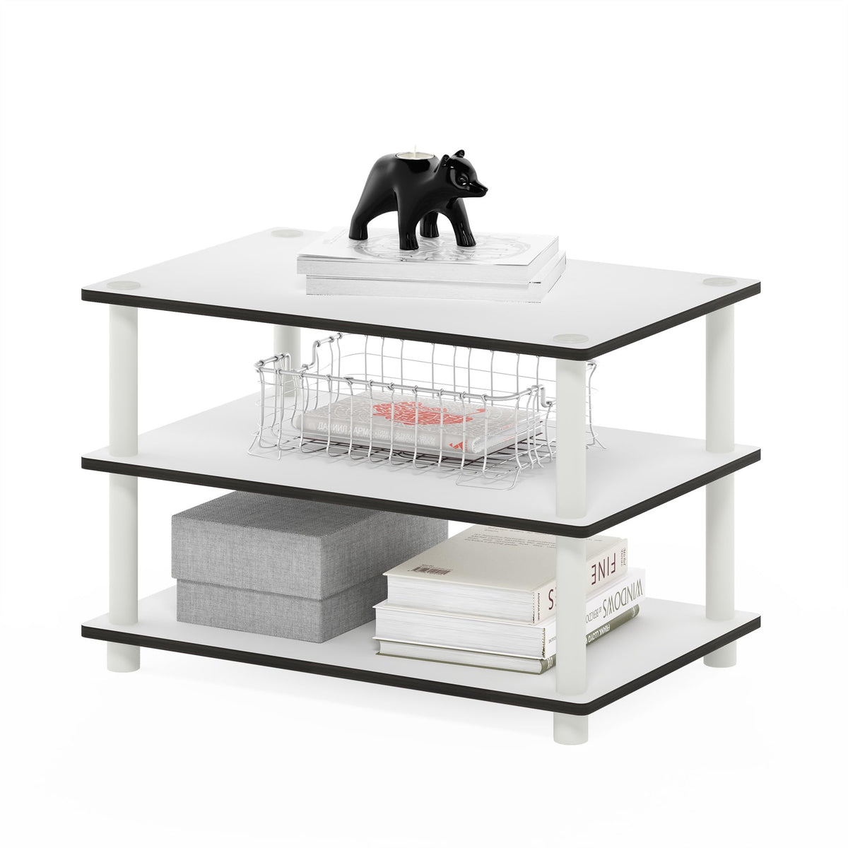 Furinno JUST 3-Tier Modern Coffee Table with Open Shelf, Toolless Assembly Side Table, for Living Room, Bedroom, Home Office, White