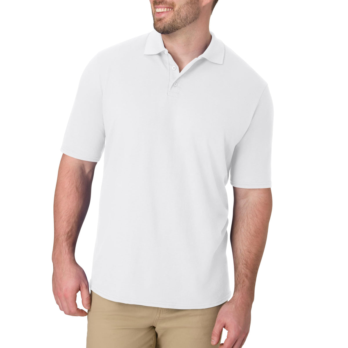 Hanes Mens Pique Short Sleeve Polo Shirt, Three-button Midweight For, White, Large US