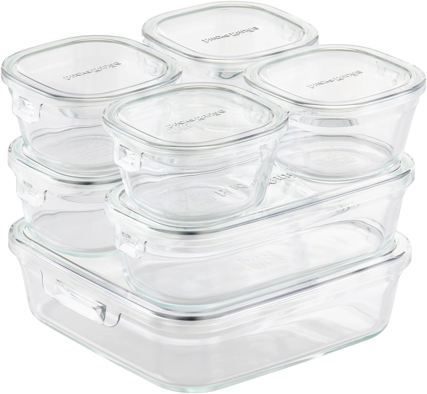 iwaki F-PRN7-UCL Heat Resistant Glass Storage Containers, Urban Clear, 7-Piece Set, Pack & Range