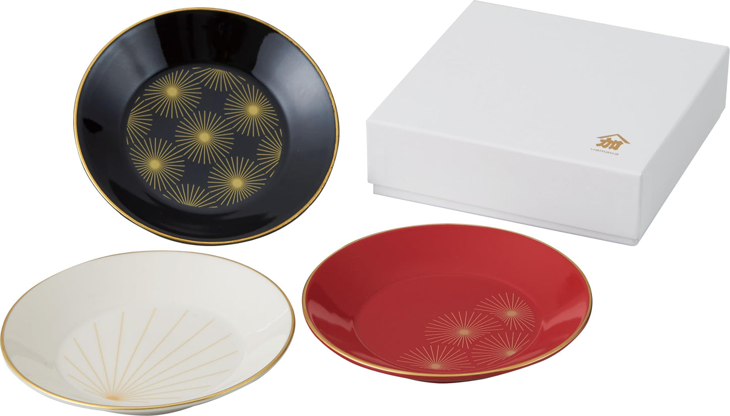 Ka-Biyori Trio Rate Set, 5.5 ft (14 cm) Plates, 3 Color Set (Red, White, Black) Small Plates, Serving Plates, Mino Ware, Diameter 5.3 x 0.8 inches (13.5 x 2 cm), Made in Japan, Gift Suitable Gift,