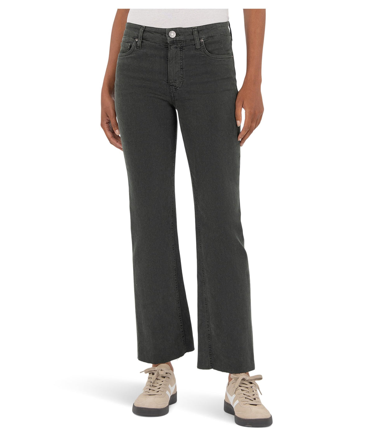 KUT from the Kloth Women's Kelsey High-Rise Fab Ab Ankle Flare-Nset Leg, Pewter Green, Size: 14, Inseam: 27.5