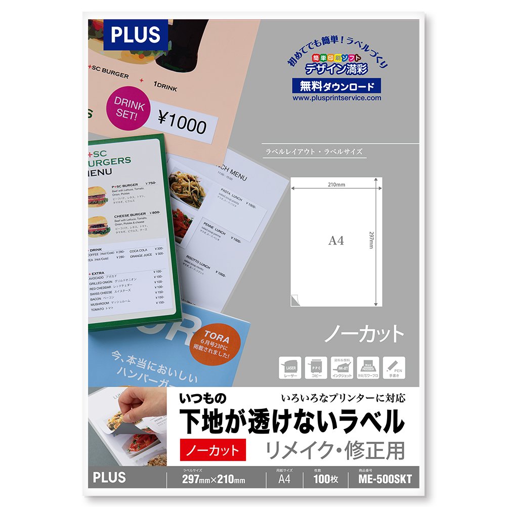 Plus 45-037 Labels That do not See Through The Normal Base, Correction, A4, Uncut, 100 Sheets