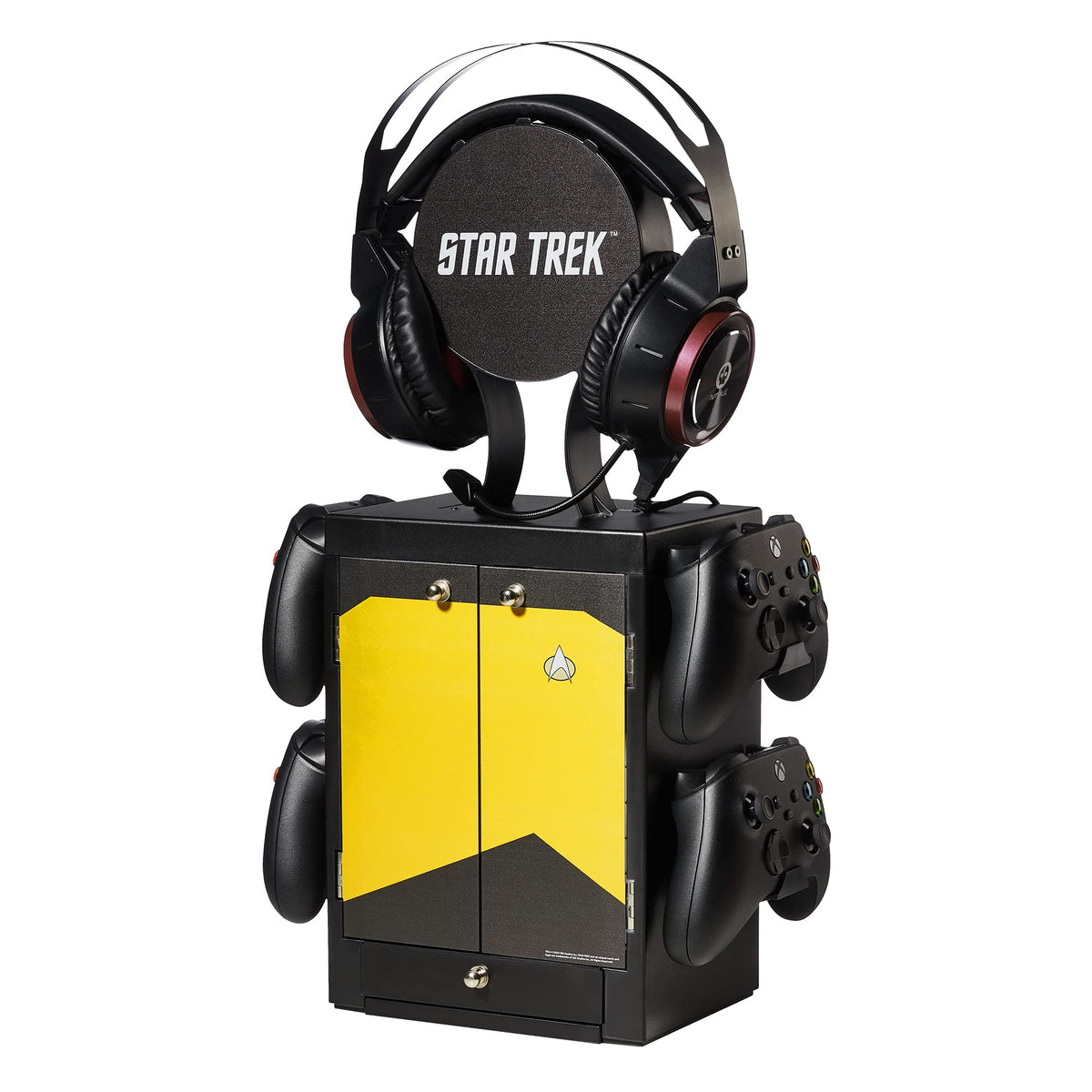 Numskull Official Yellow Star Trek Gaming Accessory Locker & Storage Stand – Holds 10 Games/DVDs, 4 Controllers, Headset, and Accessories – Durable & Compact Organizer – Official Star Trek Merchandise