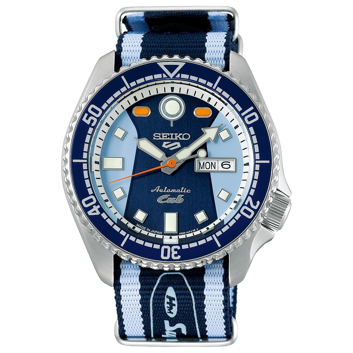 Seiko 5 Sports Wristwatch, Men's 5 Sports x First Generation Honda Super Cub Limited Edition, "Sense Style" SBSA237, Navy, silver + blue