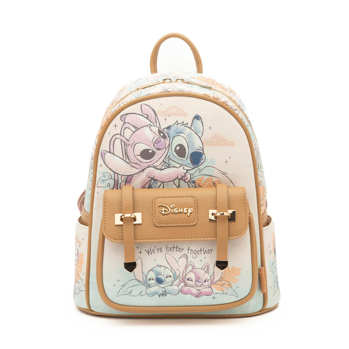 Wondapop Disney Stitch and Angel Hug It Out 11" Vegan Leather Fashion Mini Backpack