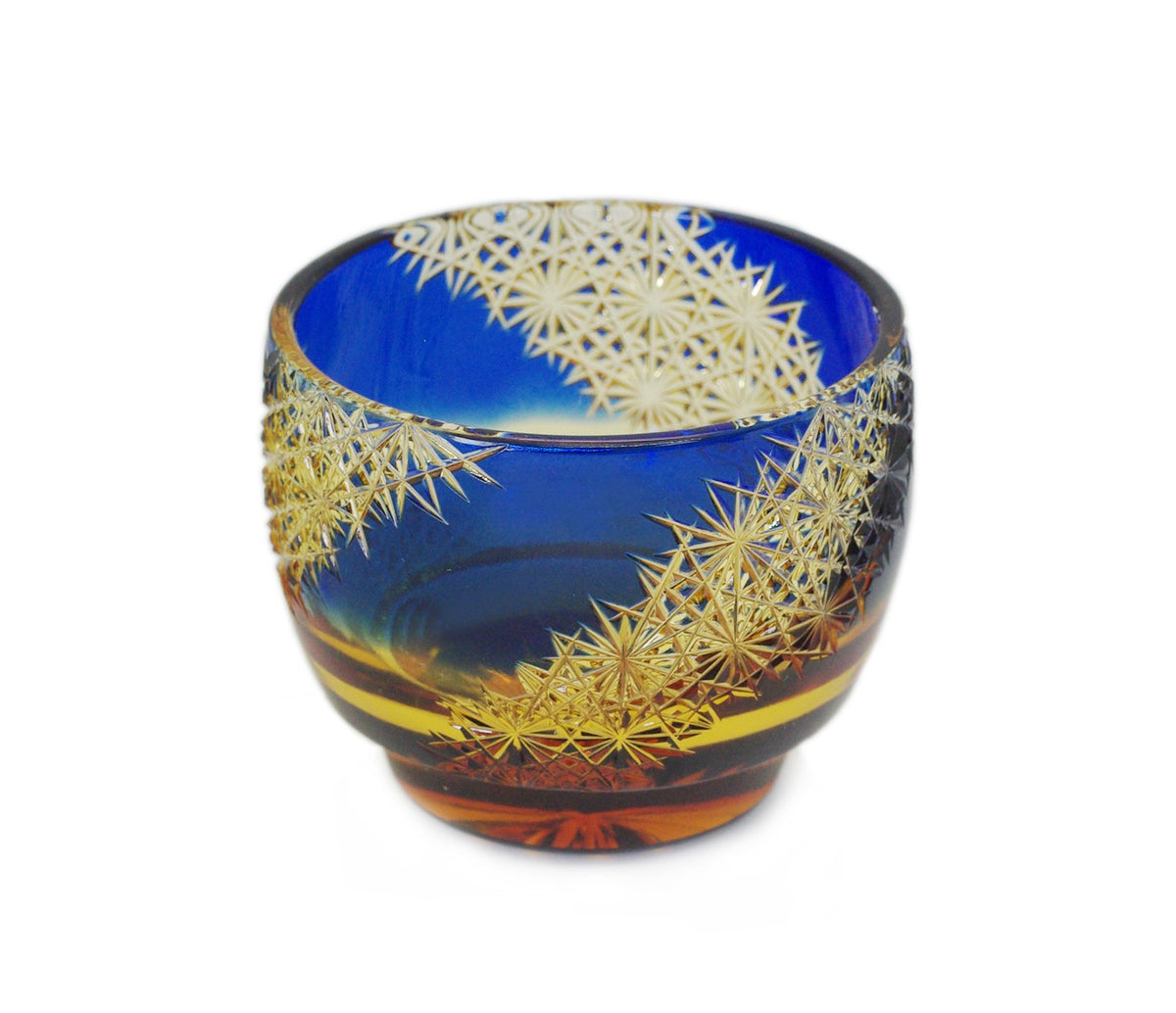 Ohba Glass Cut Glass 江戸切子 Edo Kiriko, Japanese Traditional Craft in Gift Box 光る宙 Milky Way (Ultramarine/Amber)