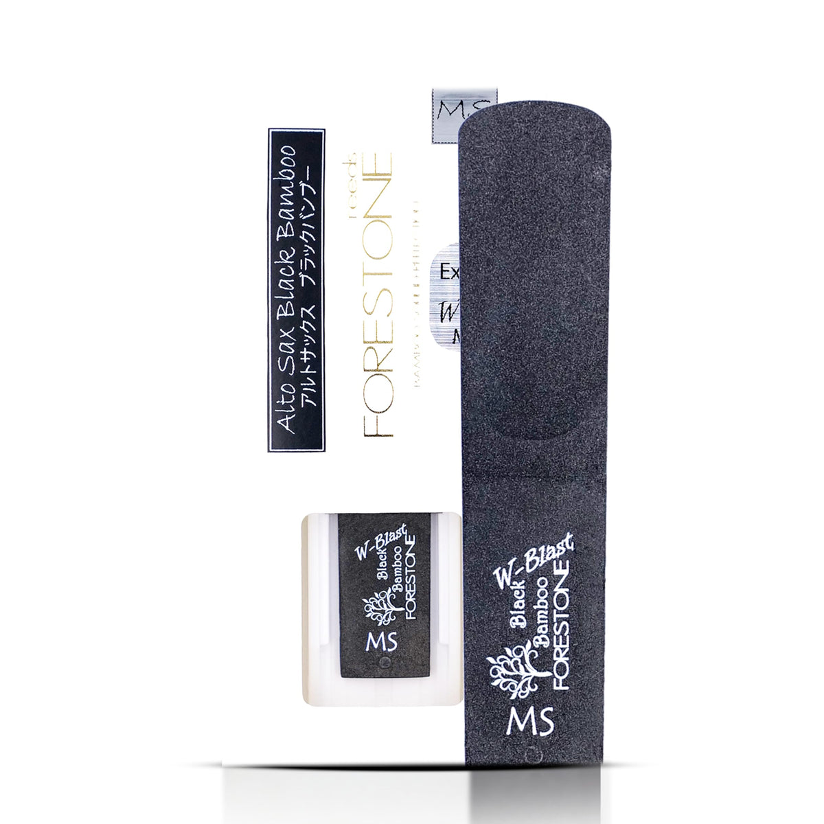 Forestone Black Bamboo W-Blast Synthetic Alto Saxophone Reed with Bamboo Fiber and Carbon Blend, French Filed Cut with Dark, Classical Sound Profile - Long-Lasting - Made in Japan Medium Soft (MS)