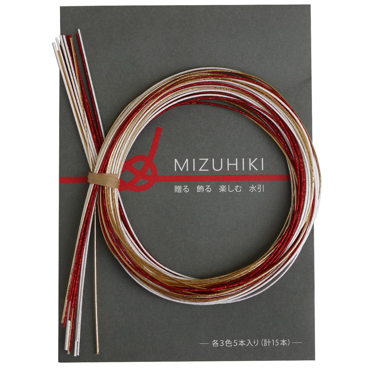 Piece MIZUHIKI PHC-100-1 Mizuhiki Assortment Set with Leaflet, 5 Each of 3 Colors, Red and White