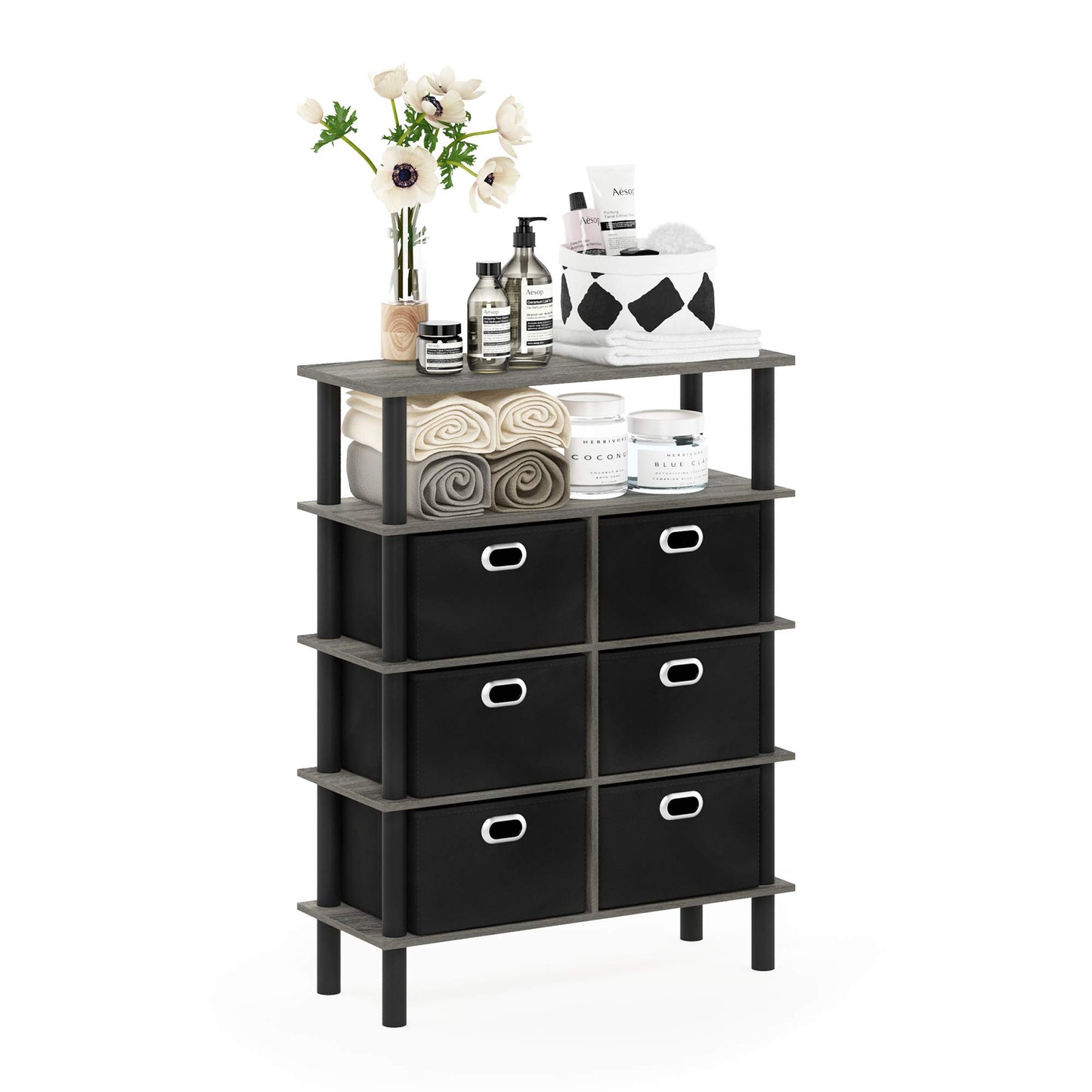 FURINNO Frans Turn-N-Tube Console Table, French Oak Grey/Black/Black