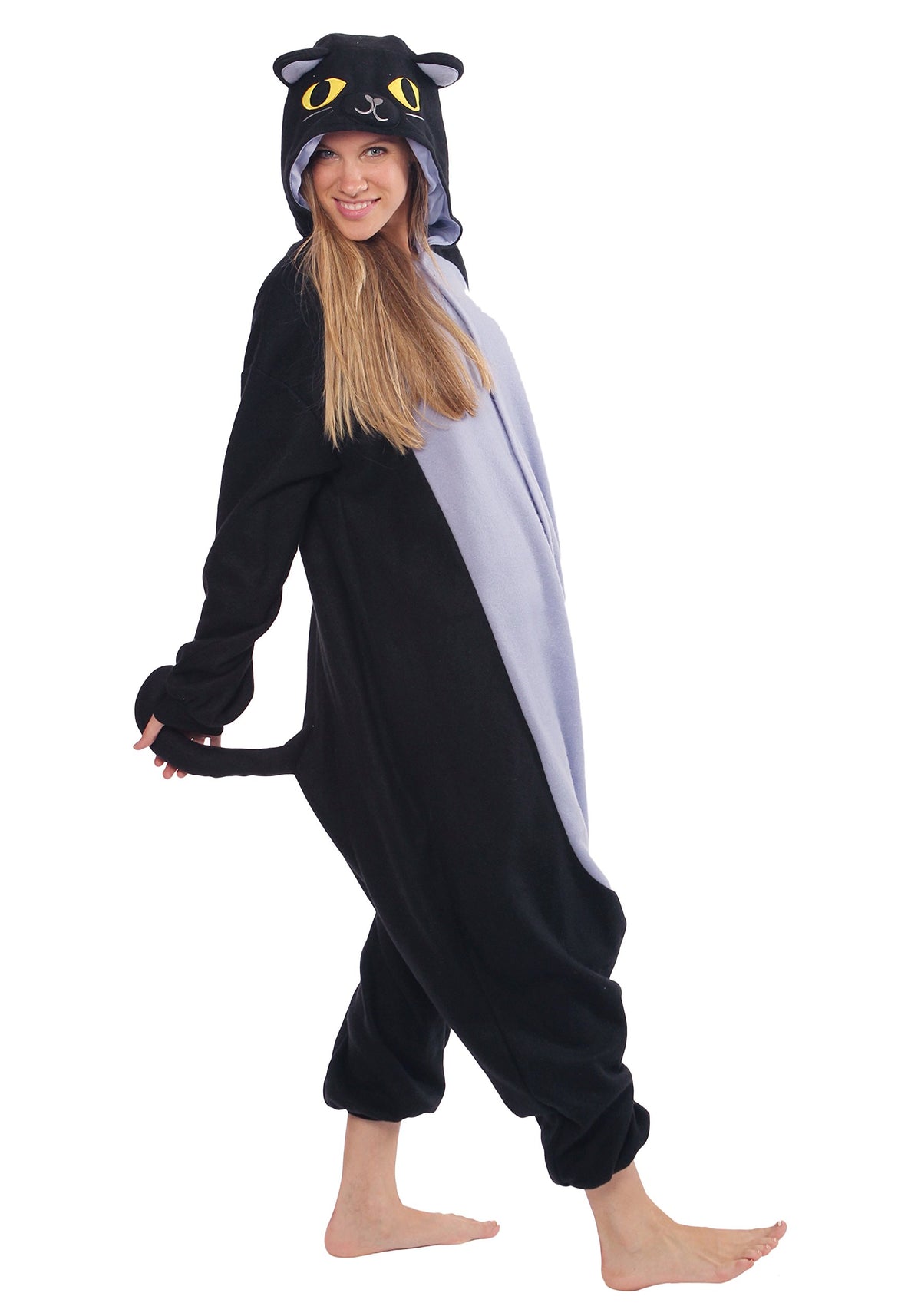 SAZAC Spooky Black Cat Kigurumi Onesie Jumpsuit Halloween Costume (One Size)
