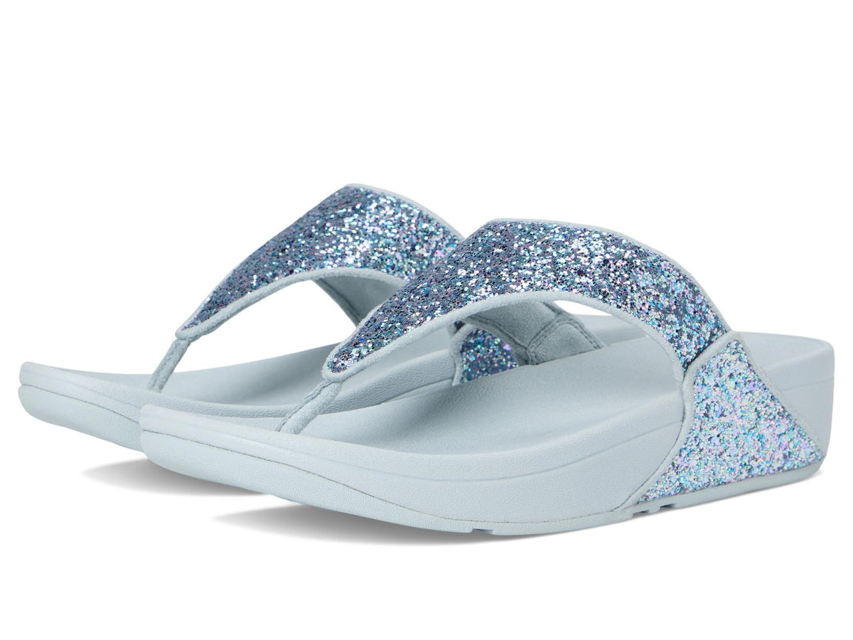 FitFlop Womens Lulu Multi-Tonal Glitter Toe-Post Sandals Quiet Blue 8 Medium