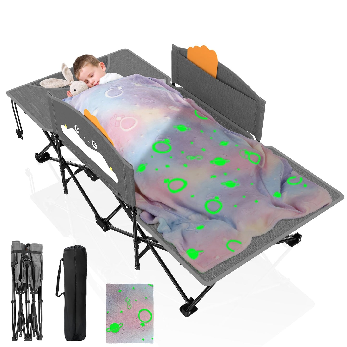Suteck Kids Camping Cot, Comfortable Toddler Cots Bed with Blanket