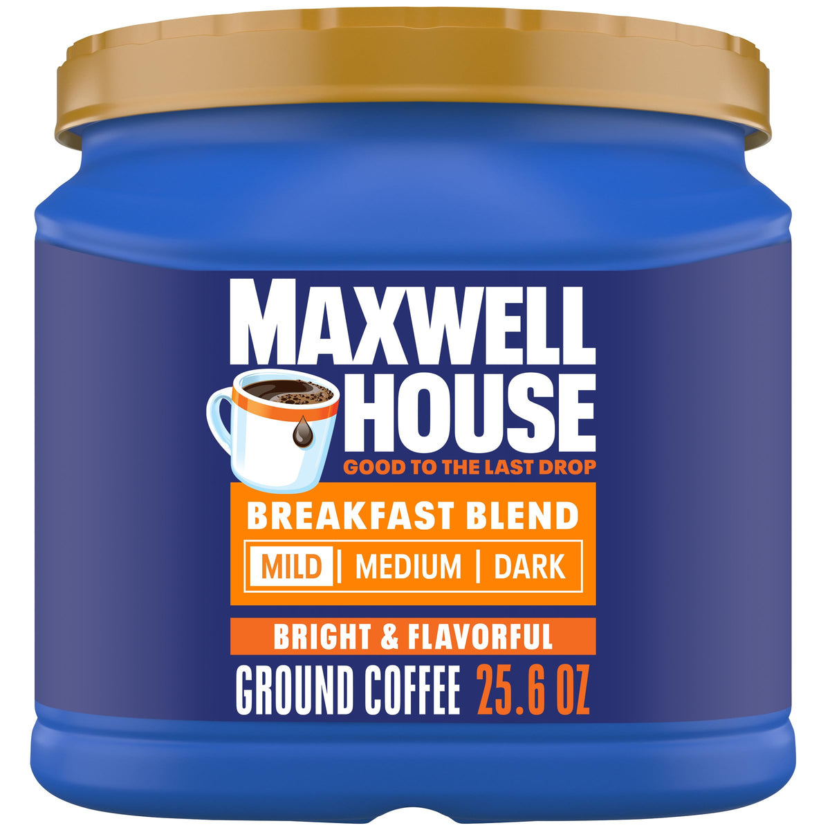 Maxwell House Breakfast Blend Mild Roast Ground Coffee, 25.6 oz Canister