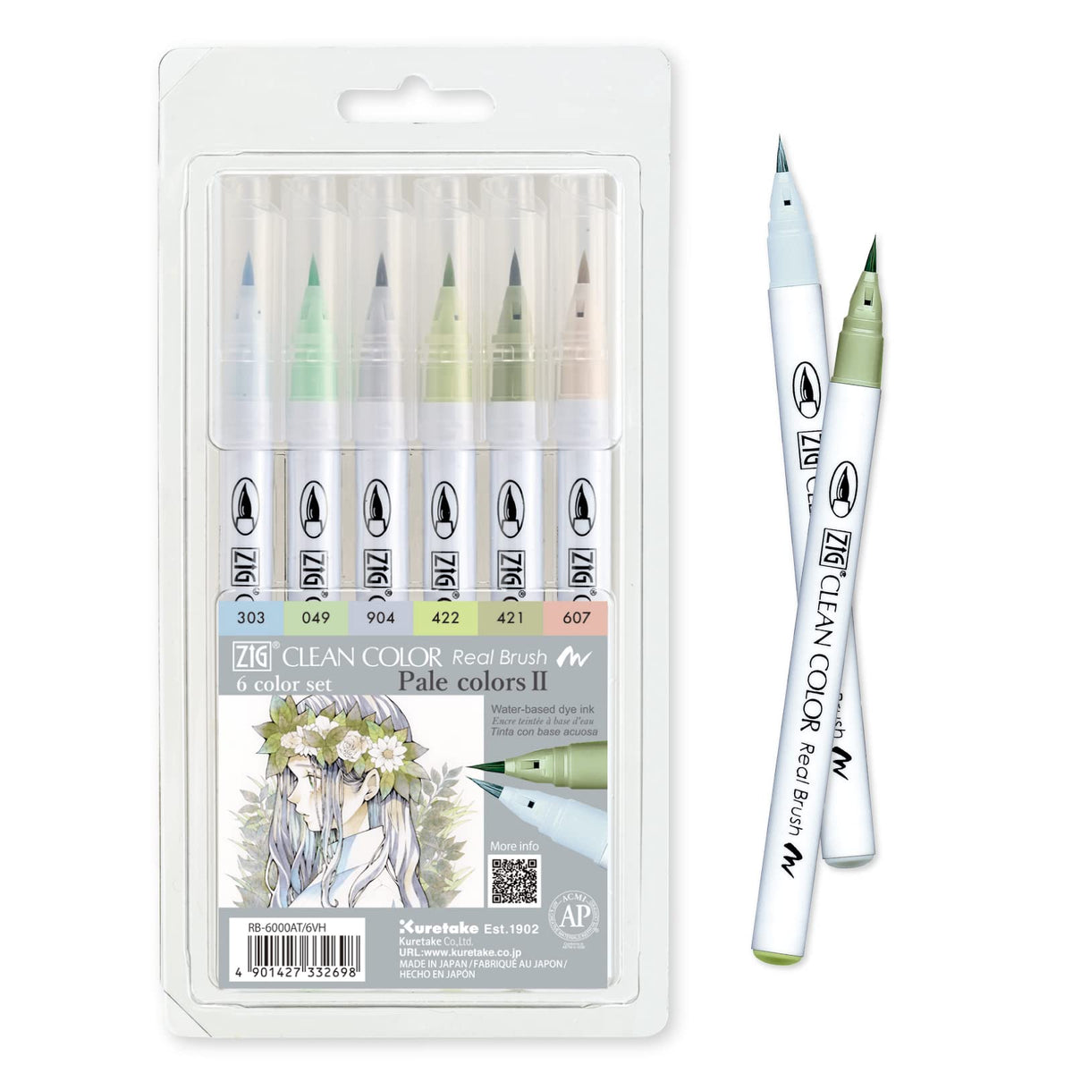 ZIG CLEAN COLOR REAL BRUSH 6 Color set (6 Pale Colors set II)
