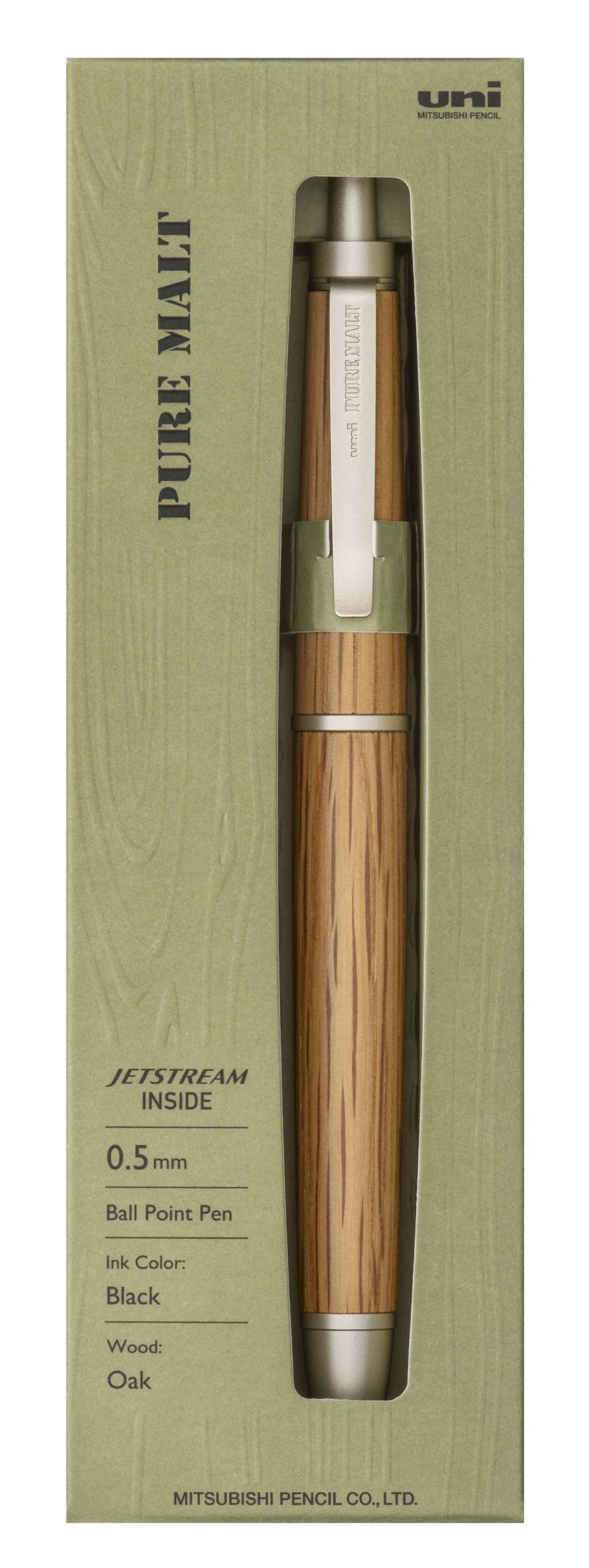Uni Pure Malt Jetstream Inside Single Ballpoint Pen, 0.5 mm Fine Point, Natural Oak, Black Oil-Based Ink, SXNPM05.70
