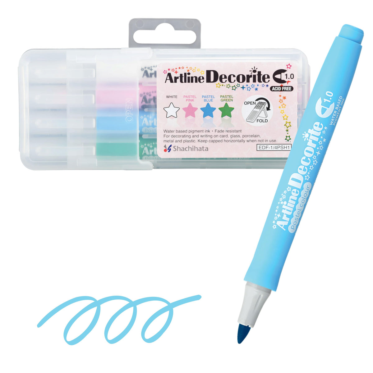シャチハタ Shachihata EDF-1/4PSH1 Art Line Pen, Deco Light, Set of 4 Colors, 1 Round, 0.04 inch (1.0 mm)