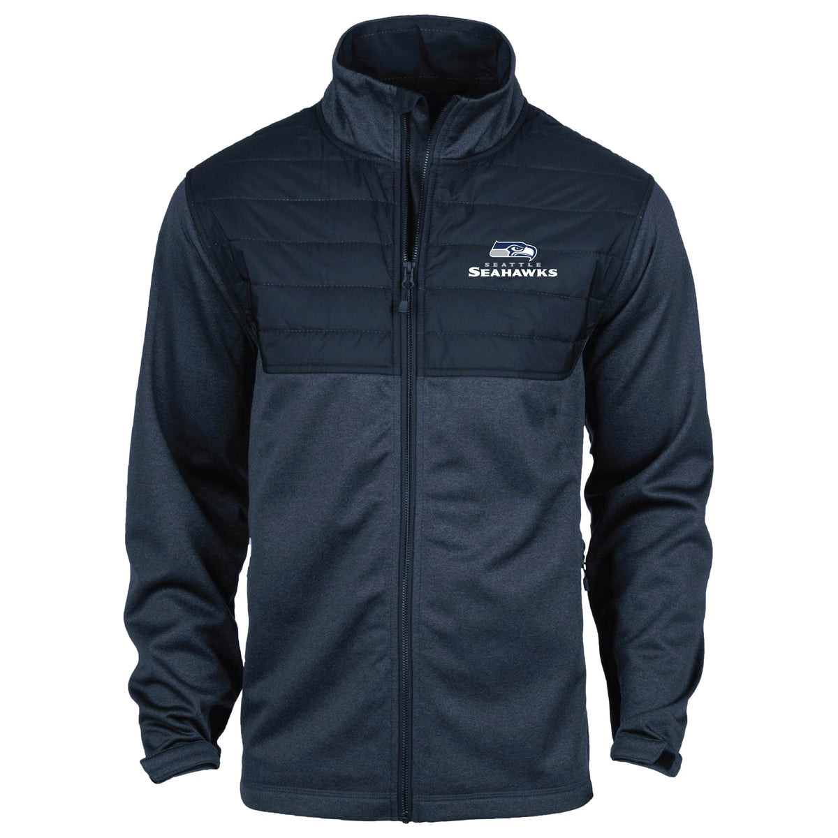 Dunbrooke Explorer Seattle Seahawks, Full-Zip Teflon-Coated Fleece Jacket Mens Water-Resistant Midweight, Heather Navy, 4XL